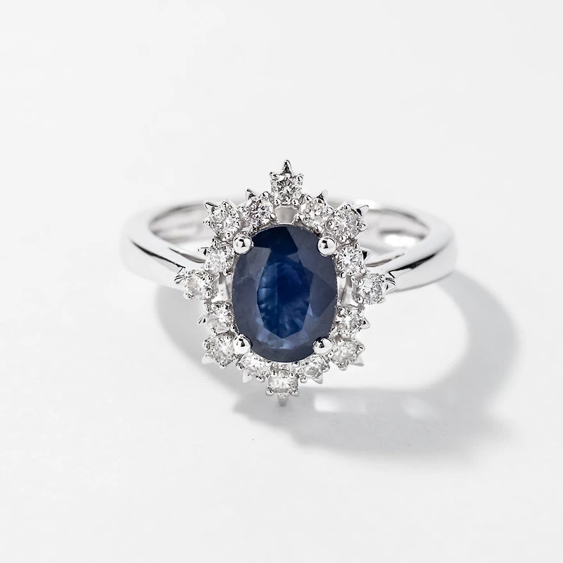 Sapphire Ring with Diamond Accents 10K White Gold
