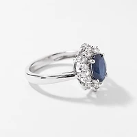 Sapphire Ring with Diamond Accents 10K White Gold