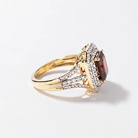 Garnet Ring with Diamond Accents 10K Yellow Gold