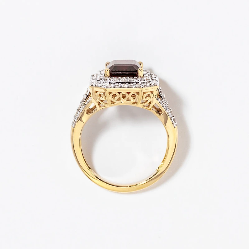 Garnet Ring with Diamond Accents 10K Yellow Gold