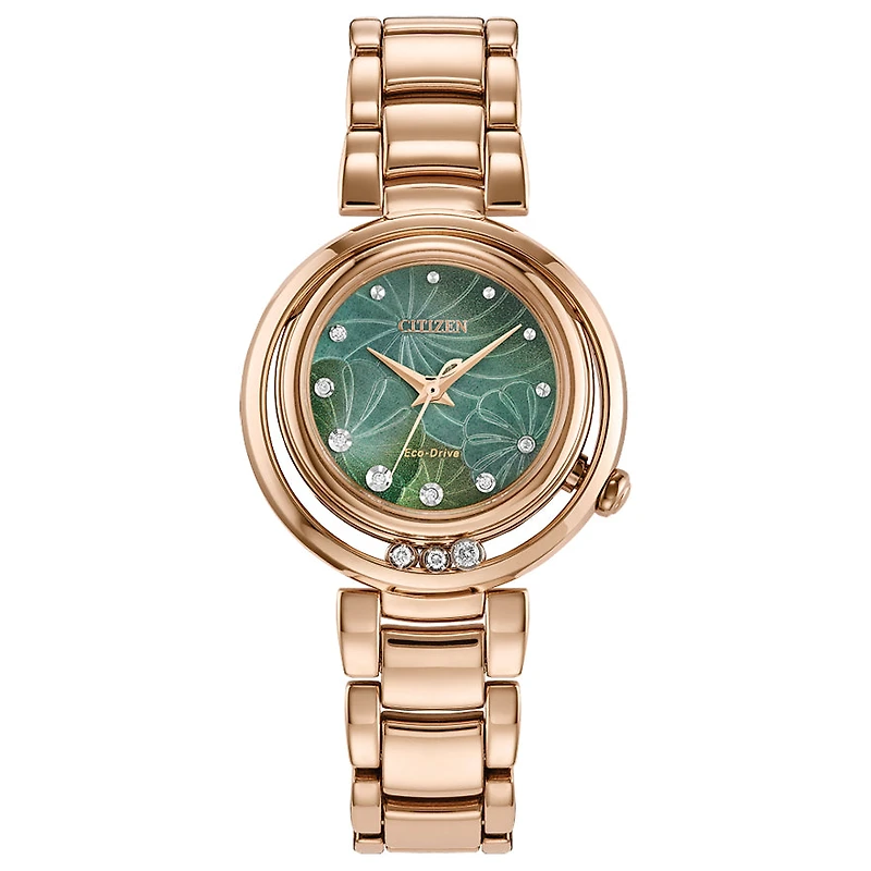 Citizen Eco-Drive L Arcly Green Dial Stainless Steel Bracelet | EM1113