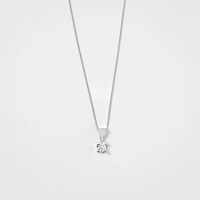 14K White Gold Canadian Diamond Pendant Necklace in a Four Claw Settin