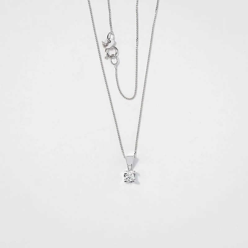 14K White Gold Canadian Diamond Pendant Necklace in a Four Claw Settin