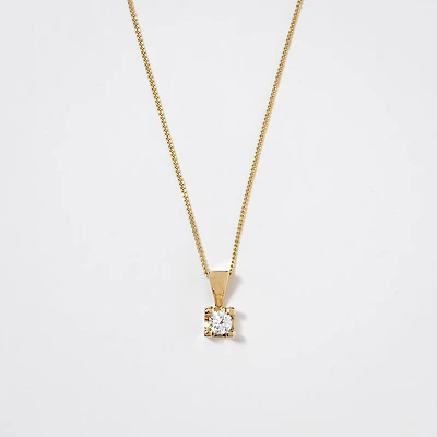 14K Yellow Gold Canadian Diamond Pendant Necklace in a Four Claw Setti