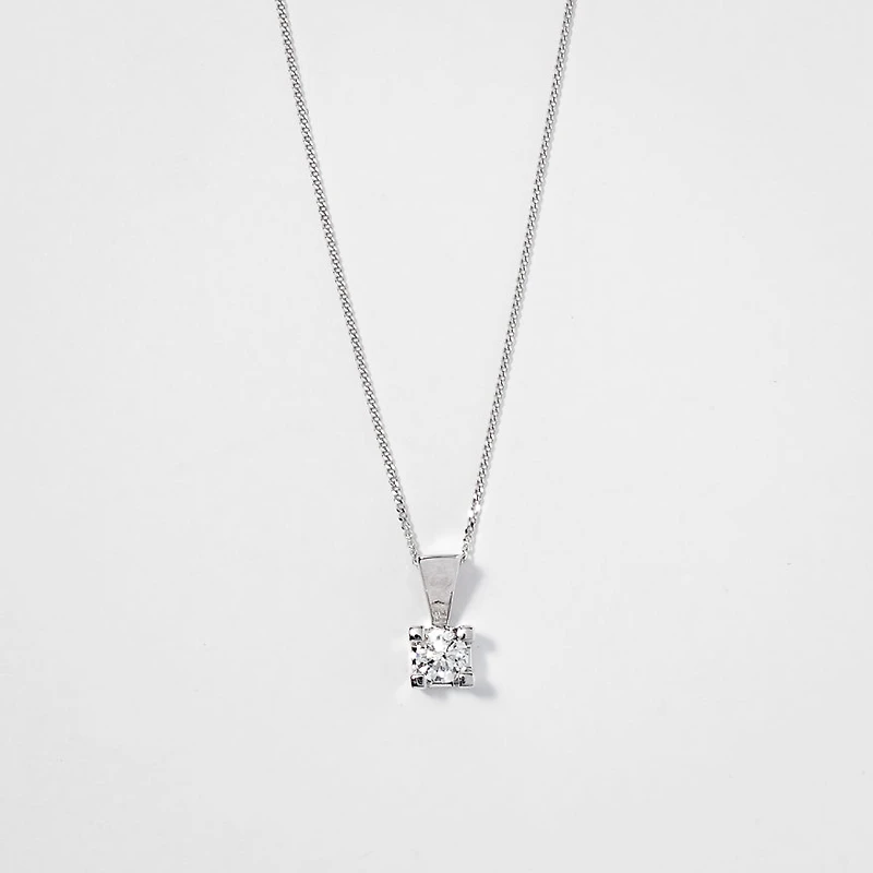14K White Gold Canadian Diamond Pendant Necklace in a Four Claw Settin