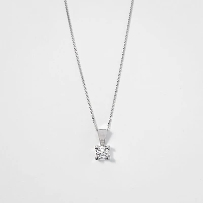 14K White Gold Canadian Diamond Pendant Necklace in a Four Claw Settin