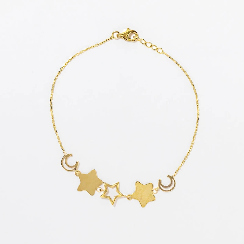 Star and Moon Charm Bracelet in 10K Yellow Gold