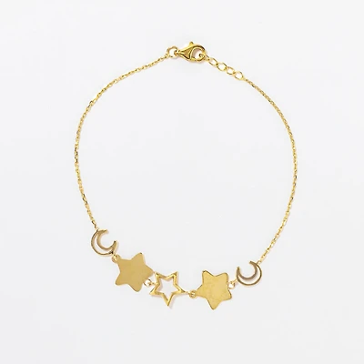 Star and Moon Charm Bracelet in 10K Yellow Gold