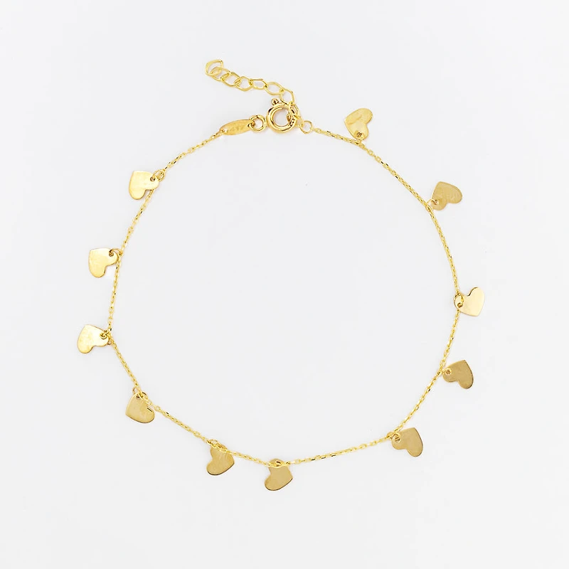Dangling Heart Bracelet in 10K Yellow Gold