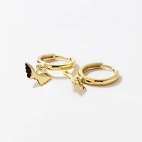 Butterfly Drop Hoop Earrings in 10K Yellow Gold