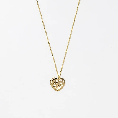 Open Heart Necklace in 10K Yellow Gold