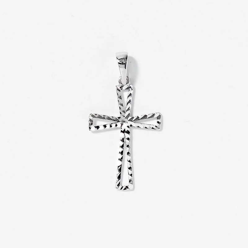 10K White Gold Diamond Cut Cross Pendant