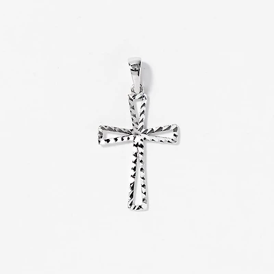 10K White Gold Diamond Cut Cross Pendant