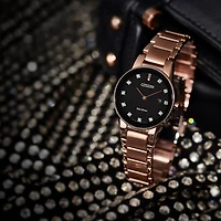 Citizen Women's Axiom Eco-Drive Pink Gold-Tone Black Dial Watch | GA10