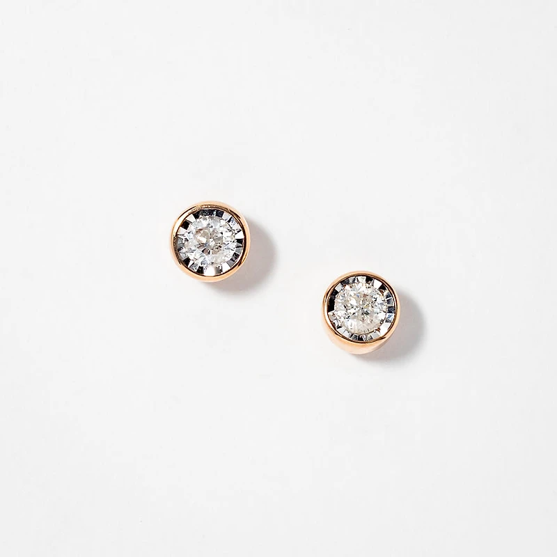 Bezel Stud Earrings in 10K Rose and White Gold (0.50 ct tw)