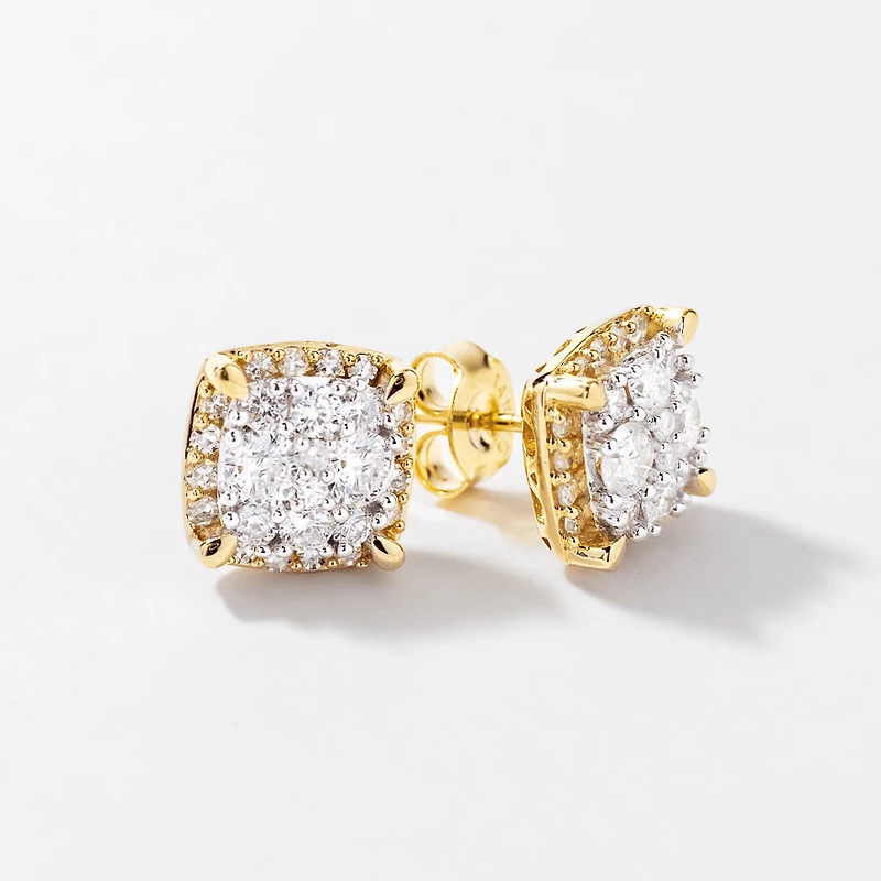 Diamond Cluster Stud Earrings in 14K Yellow and White Gold (1.00 ct tw