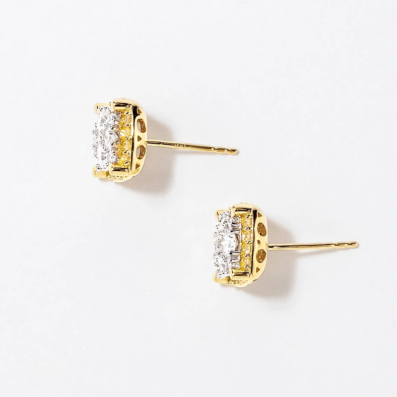 Diamond Cluster Stud Earrings in 14K Yellow and White Gold (1.00 ct tw