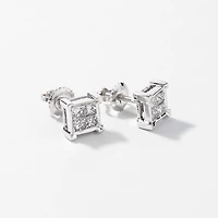 Princess Cut Diamond Cluster Stud Earrings in 14K White Gold (0.50 ct