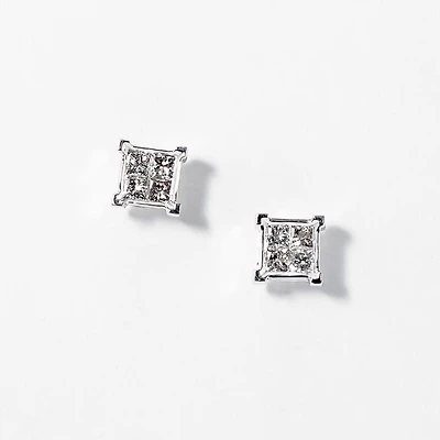 Princess Cut Diamond Cluster Stud Earrings in 14K White Gold (0.50 ct