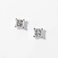 Princess Cut Diamond Cluster Stud Earrings in 14K White Gold (0.50 ct