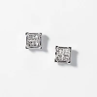 Princess Cut Diamond Cluster Stud Earrings in 14K White Gold (0.75 ct