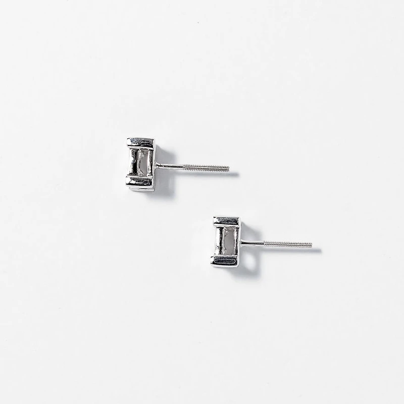 Princess Cut Diamond Cluster Stud Earrings in 14K White Gold (0.75 ct