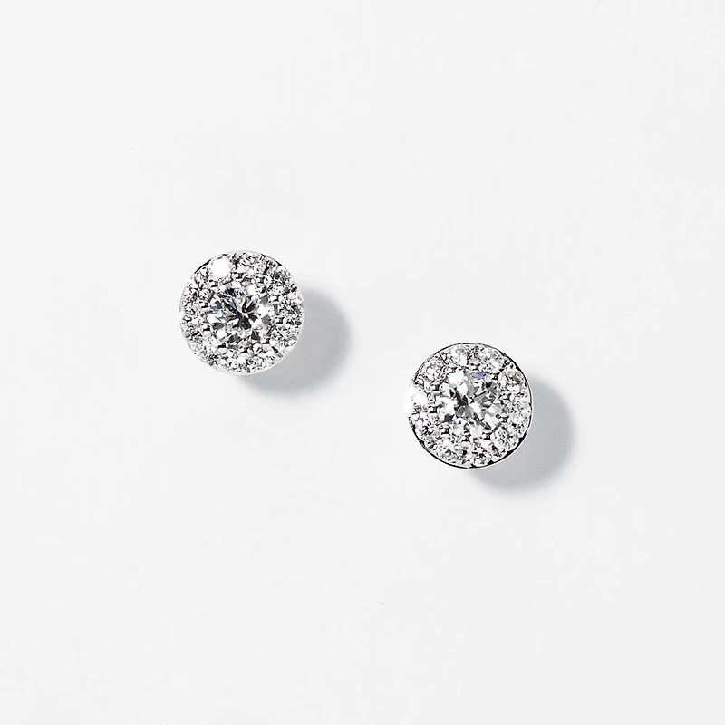 Diamond Cluster Earrings in 14K White Gold (0.62 ct tw)