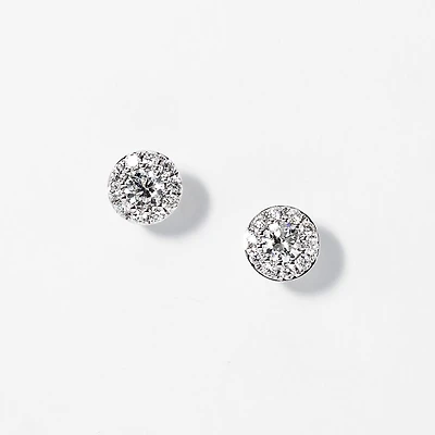 Diamond Cluster Earrings in 14K White Gold (0.62 ct tw)