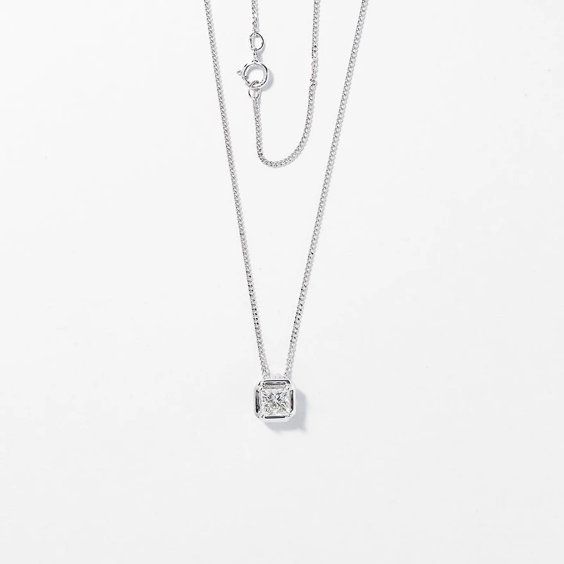 Princess Cut Solitaire Diamond Necklace in 10K White Gold (0.50 ct tw)