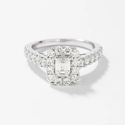Emerald Diamond Engagement Ring 14K White Gold (1.50 ct tw)