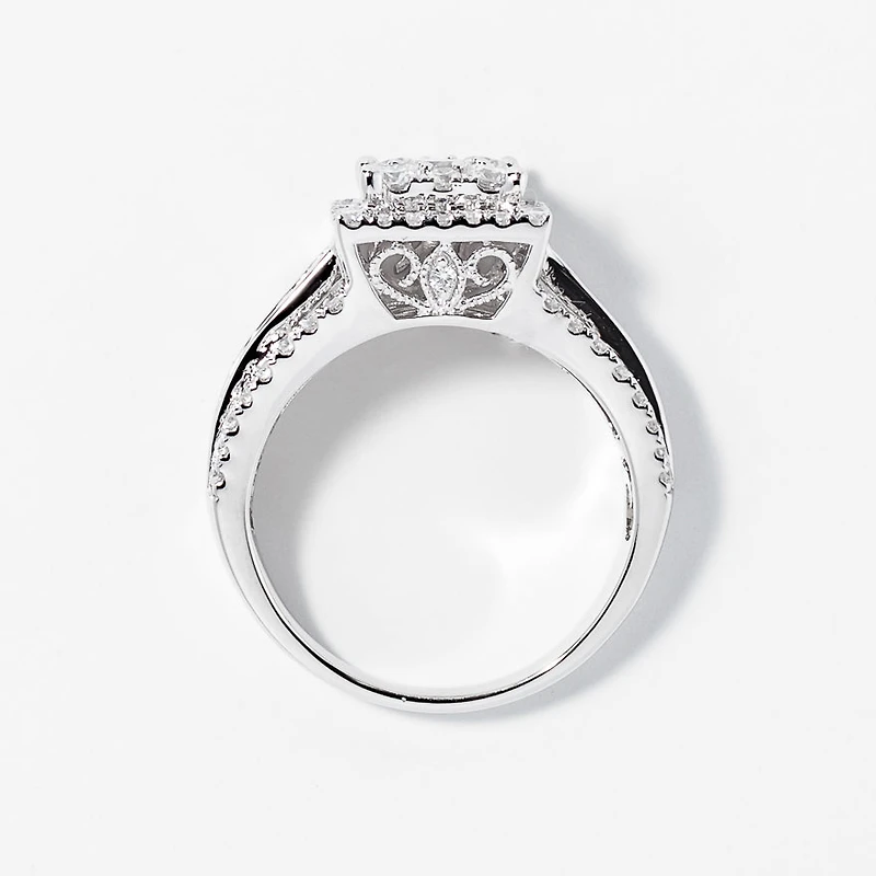 Diamond Cluster Ring 14K White Gold (1.50 ct tw)
