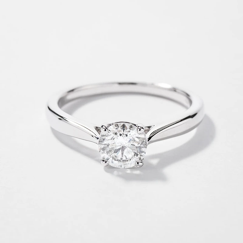 Canadian Diamond Solitaire Engagement Ring 14K White Gold