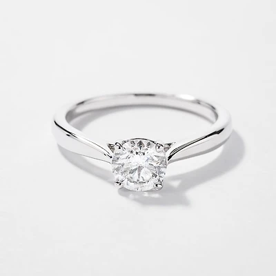 Canadian Diamond Solitaire Engagement Ring 14K White Gold