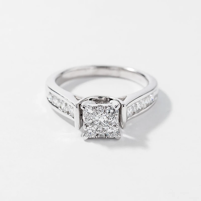 Diamond Cluster Ring 14K White Gold (0.76 ct wt)