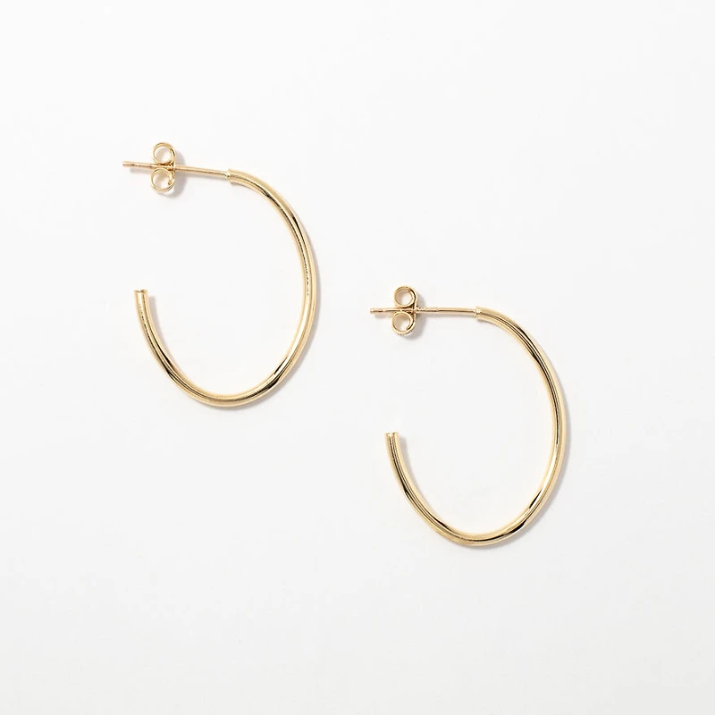 Oval Hoop Stud Earrings in 10K Yellow Gold