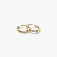 Diamond Cut Hoop Earrings in 10K Yellow and White Gold