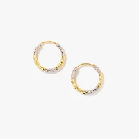 Diamond Cut Hoop Earrings in 10K Yellow and White Gold