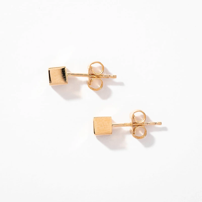 Cube Stud Earrings in 14K Yellow Gold