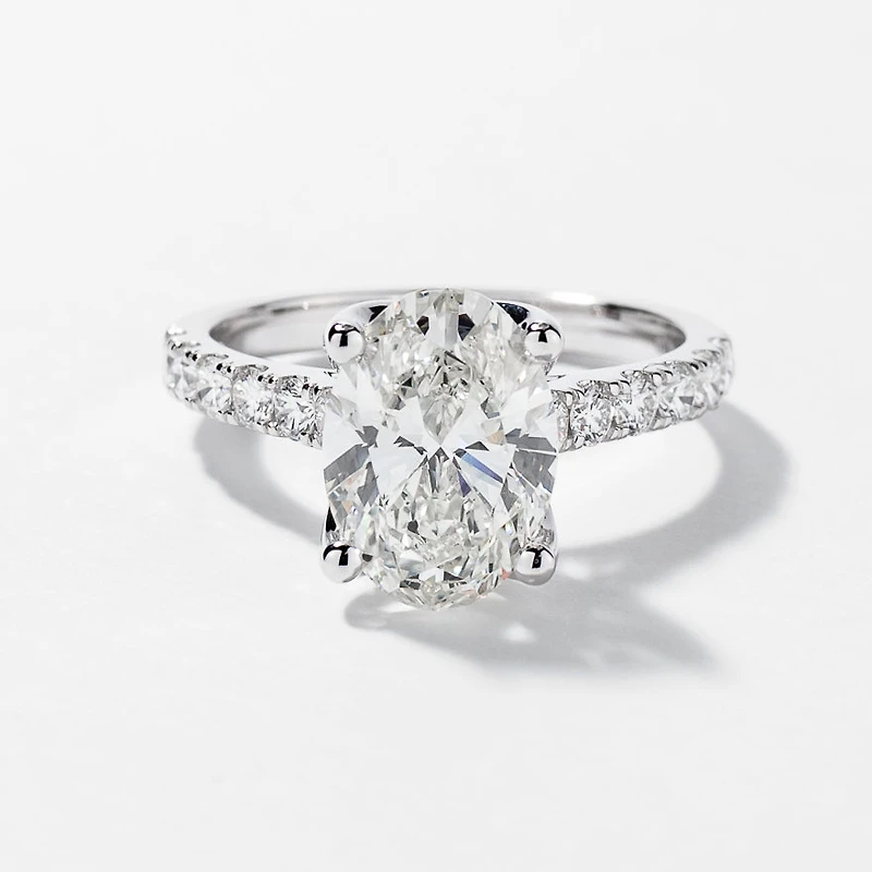 Lab Grown Oval Cut Diamond Engagement Ring 14K White Gold (3.50 ct