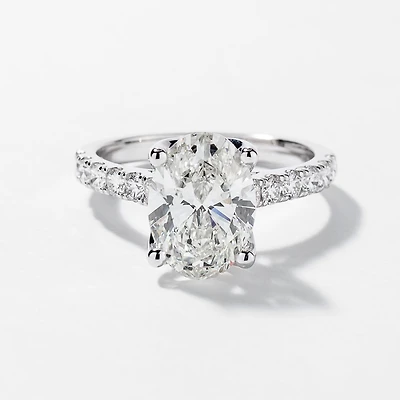 Lab Grown Oval Cut Diamond Engagement Ring 14K White Gold (3.50 ct