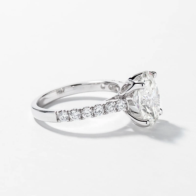 Lab Grown Oval Cut Diamond Engagement Ring 14K White Gold (3.50 ct