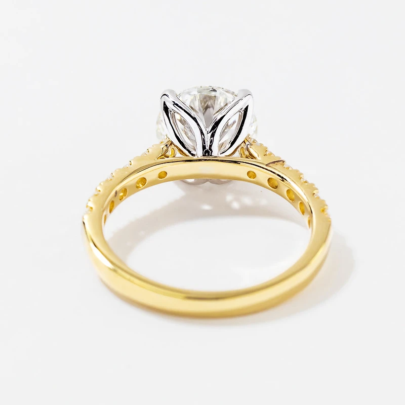 Lab Grown Round Cut Diamond Engagement Ring 14K Yellow and White Go