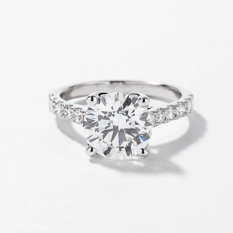Lab Grown Round Cut Diamond Engagement Ring 14K White Gold (3.50 ct
