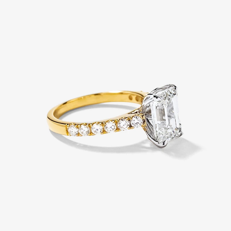 Emerald Cut Lab Grown Diamond Engagement Ring 14K Yellow and White