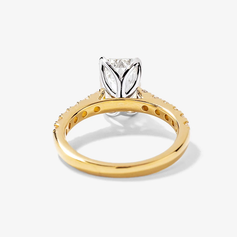 Emerald Cut Lab Grown Diamond Engagement Ring 14K Yellow and White