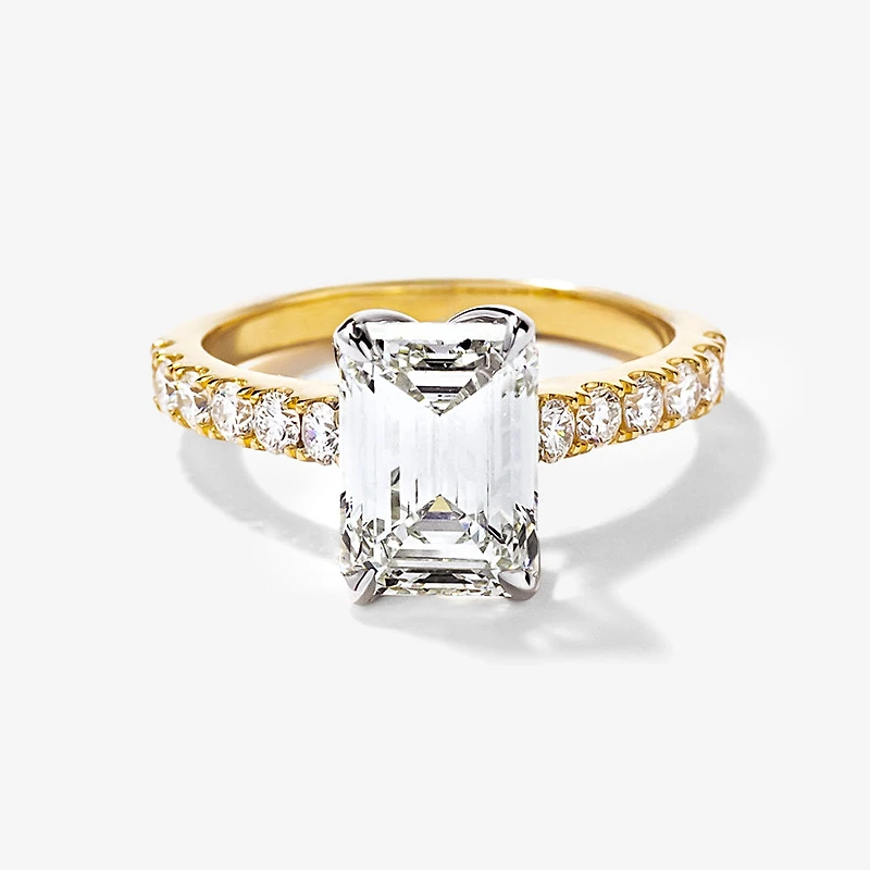Emerald Cut Lab Grown Diamond Engagement Ring 14K Yellow and White