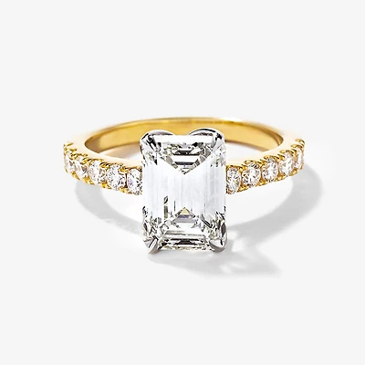 Emerald Cut Lab Grown Diamond Engagement Ring 14K Yellow and White