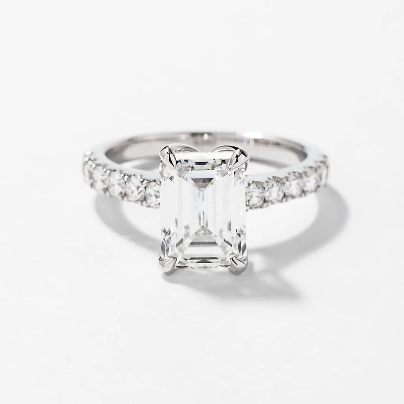 Emerald Cut Lab Grown Diamond Engagement Ring 14K White Gold (3.50