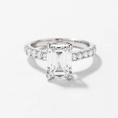 Emerald Cut Lab Grown Diamond Engagement Ring 14K White Gold (3.50