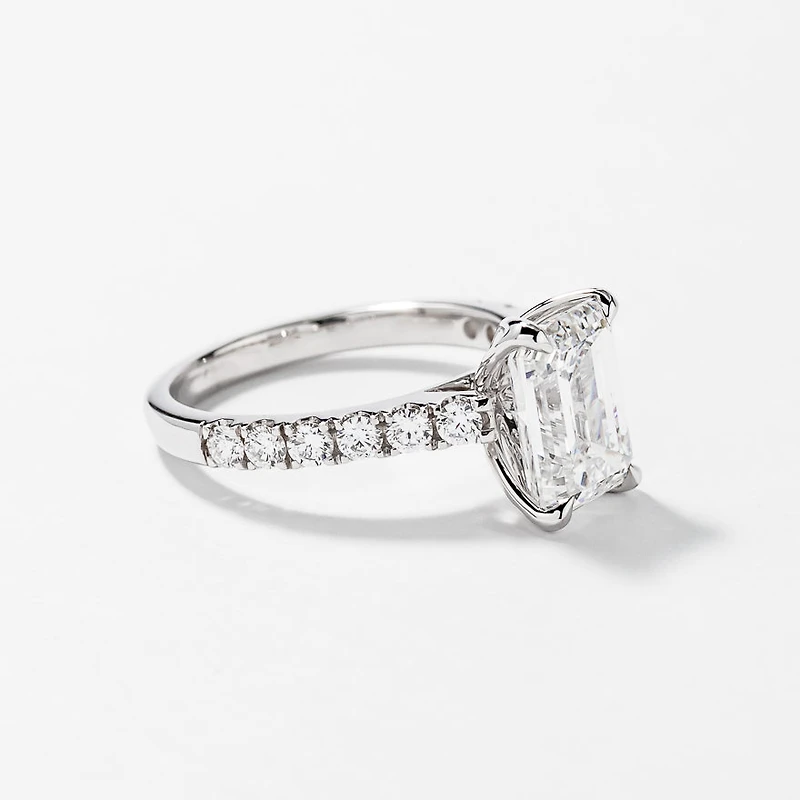 Emerald Cut Lab Grown Diamond Engagement Ring 14K White Gold (3.50